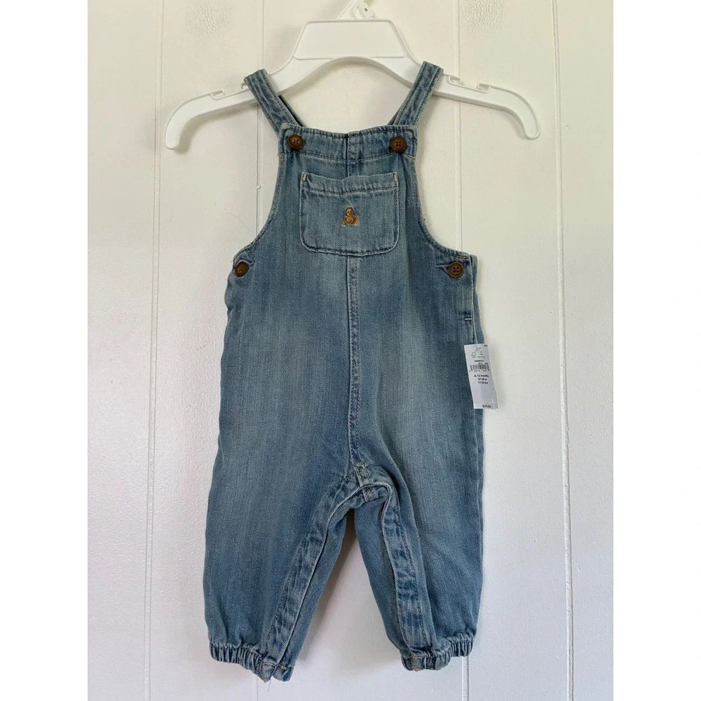 Baby Gap Denim Brannan Bear Overalls Light Wash Blue 6-12 Months NEW